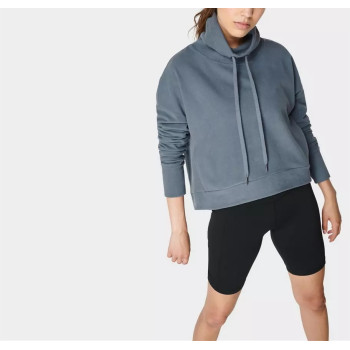 High neck relaxed fit athleisure sweatshirts for women pocket cropped hoodies