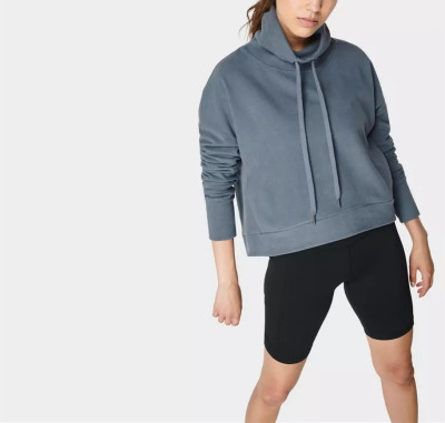 High neck relaxed fit athleisure sweatshirts for women pocket cropped hoodies