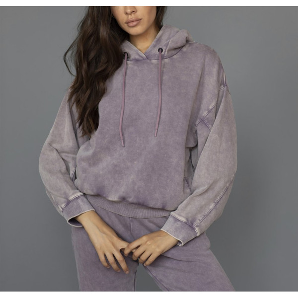 Custom denim color hooded sweatshirts for women hoodies with kangaroo pockets cotton loungewear