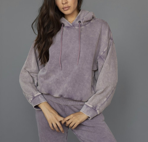 Custom denim color hooded sweatshirts for women hoodies with kangaroo pockets cotton loungewear