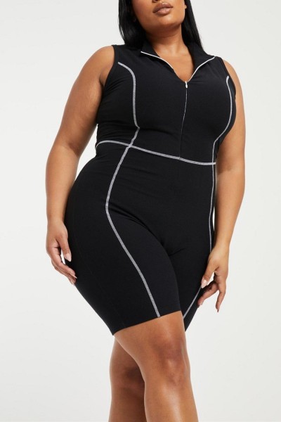 Custom plus size zipper sports rompers for ladies fitness short bodysuits