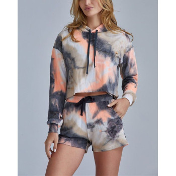 Wholesale 2 pieces loungewear custom tie dye crewneck sweatshirts with shorts sets