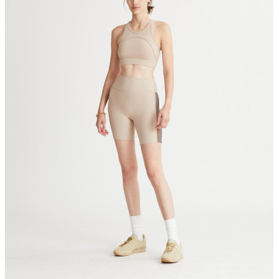 Tummy control no front seam yoga shorts with side ribbed stripes