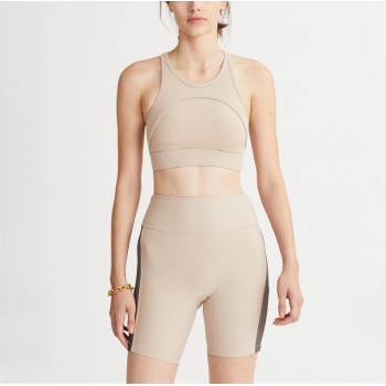 Tummy control no front seam yoga shorts with side ribbed stripes