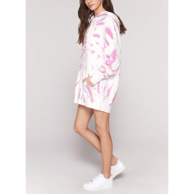 Custom women's hooded sweatshirts tie dye cotton blend hoodie dress with pockets