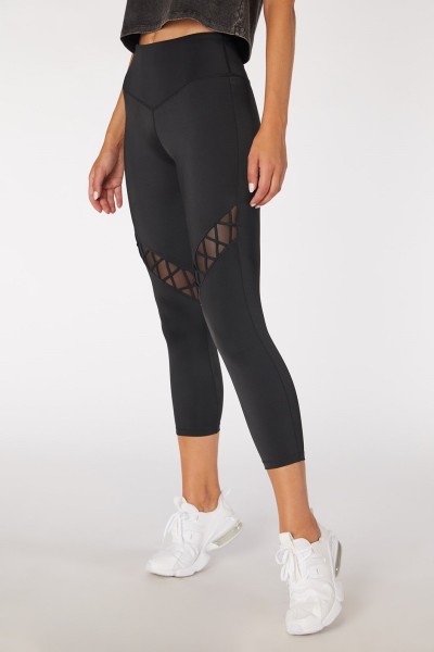 Compressive 7/8 leggings for women mesh panel yoga leggings
