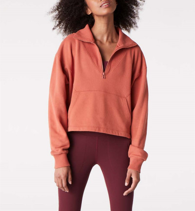 Wholesale half zipper sweatshirts for women with kangaroo pockets