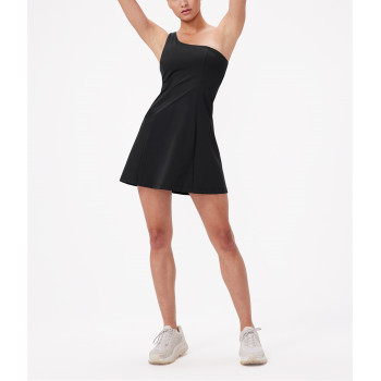 Off shoulder plain tennis dress for women with built in bra