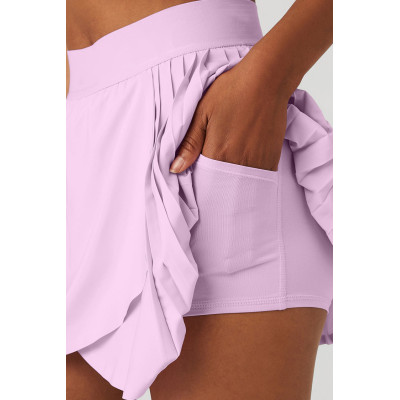 Women's wrap-around tennis skirt with comfortable shorts inside and hidden inside pocket for keys or cards