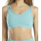 Women's sports bra with V-neckline and open back strap construction.