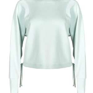Women's crew neck sweatshirt with loose fit, elasticized hem and adjustable ties