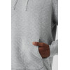 Men's hooded sweatshirt in quilted jacquard knit with front side kangaroo pockets for classic style.