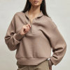 Womensc Half Zipper Crop Pullover Sweatshirts , Fleece Lined Collar Zip Up Pullover ,Long Sleeve Tops