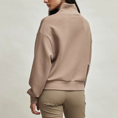 Womensc Half Zipper Crop Pullover Sweatshirts , Fleece Lined Collar Zip Up Pullover ,Long Sleeve Tops