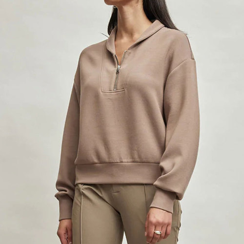 Womensc Half Zipper Crop Pullover Sweatshirts , Fleece Lined Collar Zip Up Pullover ,Long Sleeve Tops