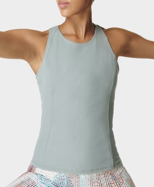 Women's super soft ribbed yoga tank top is supportive, breathable and sweat-wicking.