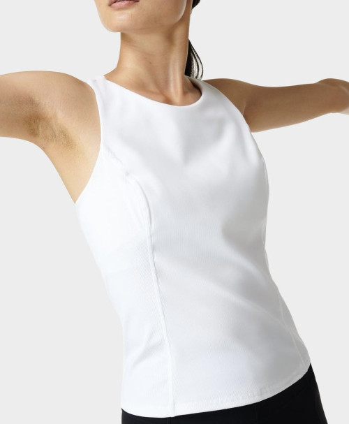 Women's super soft ribbed yoga tank top is supportive, breathable and sweat-wicking.