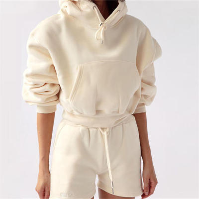 Women Lounge Sets Long Hoodie Swearshirts Top and Shorts 2 Piece Outfits Sweatsuit