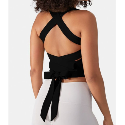 Women's yoga tank top is made of breathable fabric, soft to the touch, moisture wicking, with strappy and waist-cinching design