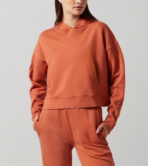 Custom relaxed fit hooded sweatshirts cropped hoodies for ladies