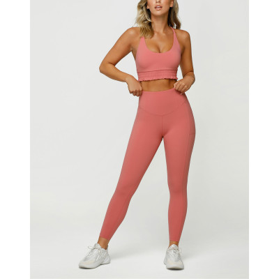 Custom high waist pocket leggings solid color butt lifting fitness tights