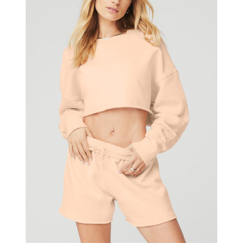 Custom 2 pieces sweatshirts sets cotton cropped hoodies with shorts sets cozy loungewear