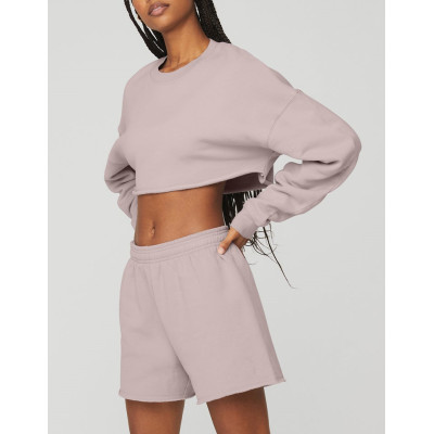 Custom 2 pieces sweatshirts sets cotton cropped hoodies with shorts sets cozy loungewear