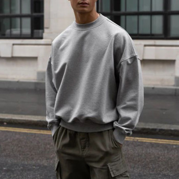 Men's Cuistomized Pullover Long Sleeve Top,  Crewneck Sweatshirts, Drop Shoulder Sweatshirt Tops
