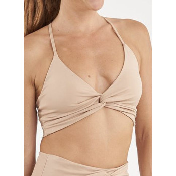 Women's V-neck bra with cross strap detail and removable cups for light exercise