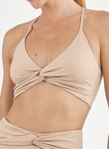 Women's V-neck bra with cross strap detail and removable cups for light exercise