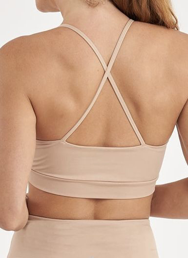 Women's V-neck bra with cross strap detail and removable cups for light exercise