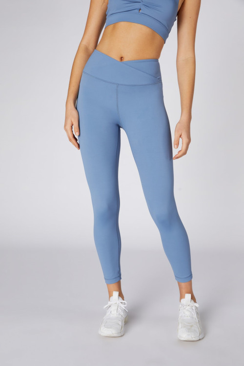 Custom crossover yoga leggings plain color nylon spandex fitness tights