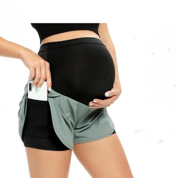 Custom Stretch Sports Yoga Active wear Maternity Shorts Pants Leggings For Pregnant Women With Pockets