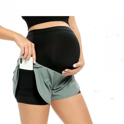 Custom Stretch Sports Yoga Active wear Maternity Shorts Pants Leggings For Pregnant Women With Pockets