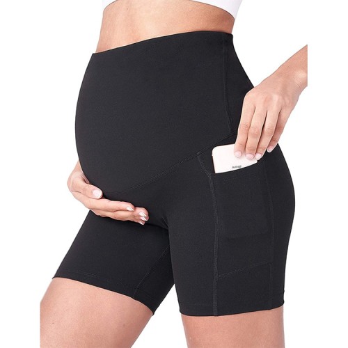 Custom  athletic running maternity compression shorts high support pocket pregnant women yoga shorts