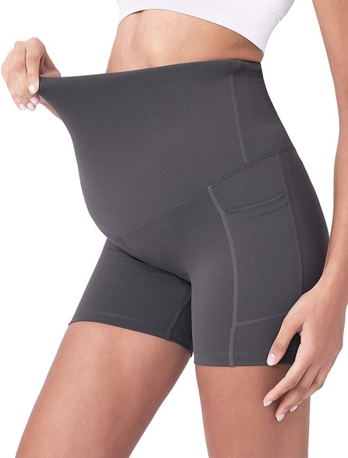 Custom  athletic running maternity compression shorts high support pocket pregnant women yoga shorts