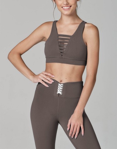 Custom sexy v neck yoga bra High Support Sports Bra