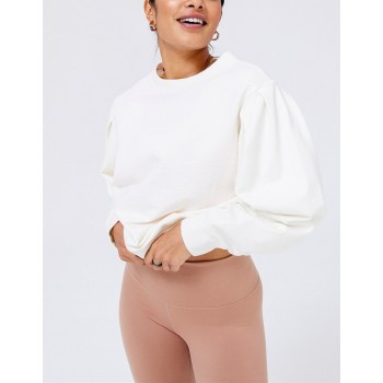 Custom crew neck relaxed fit sweatshirts puff shoulder hoodies for women