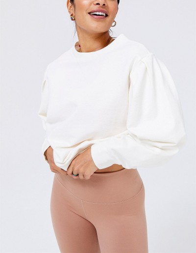 Custom crew neck relaxed fit sweatshirts puff shoulder hoodies for women