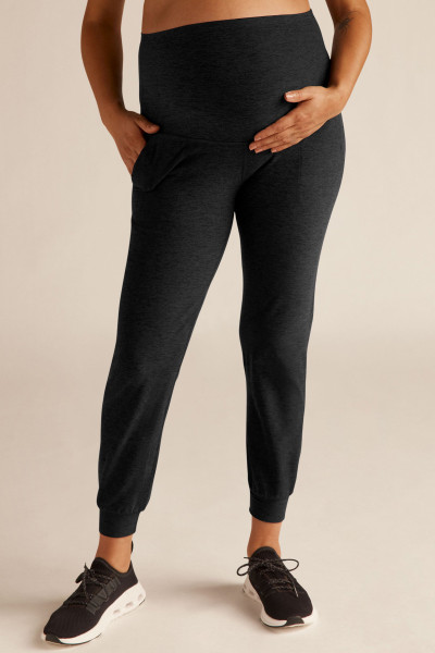 Maternity yoga pants with side pockets, slim fit, mid-length, unique design, suitable for all body types