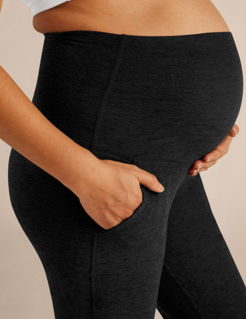 Maternity yoga pants with side pockets, slim fit, mid-length, unique design, suitable for all body types