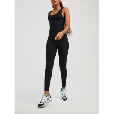 Custom basic jacquard yoga jumpsuits scoop neck fitness onesies for women