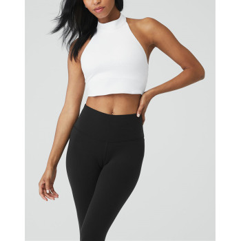Custom high neck double layer yoga crop top backless halter design sports bra