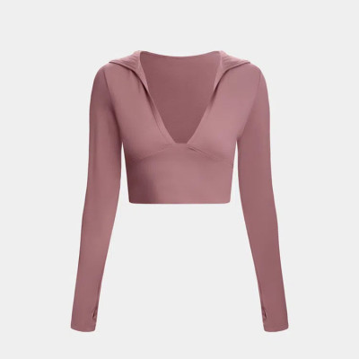 Womens Long Sleeve Crop Top V Neck T Shirt yoga tank top for women gym fitness top