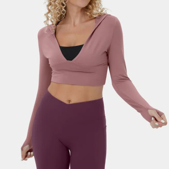 Womens Long Sleeve Crop Top V Neck T Shirt yoga tank top for women gym fitness top