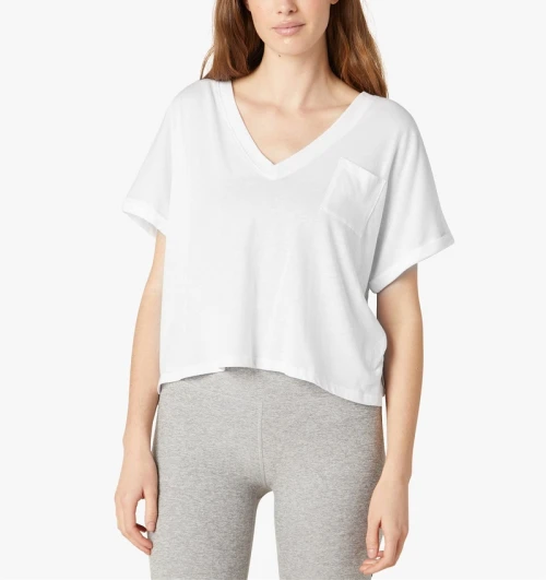 Custom light weight cropped tee short sleeve v neck breathable t shirts