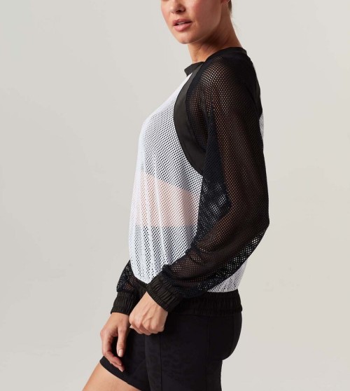 Custom long sleeve mesh shirts color-block breathable gym tops