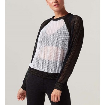 Custom long sleeve mesh shirts color-block breathable gym tops