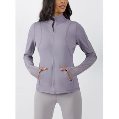 Custom full zipper yoga jackets performance mesh back gym tops