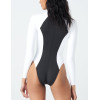 Color block long sleeve surfwear with zippers one piece swimwear